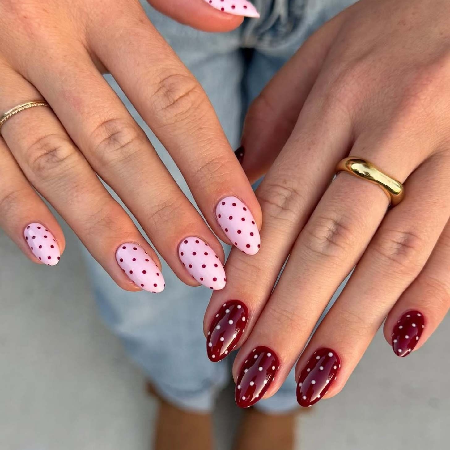 Pink and red manicure example